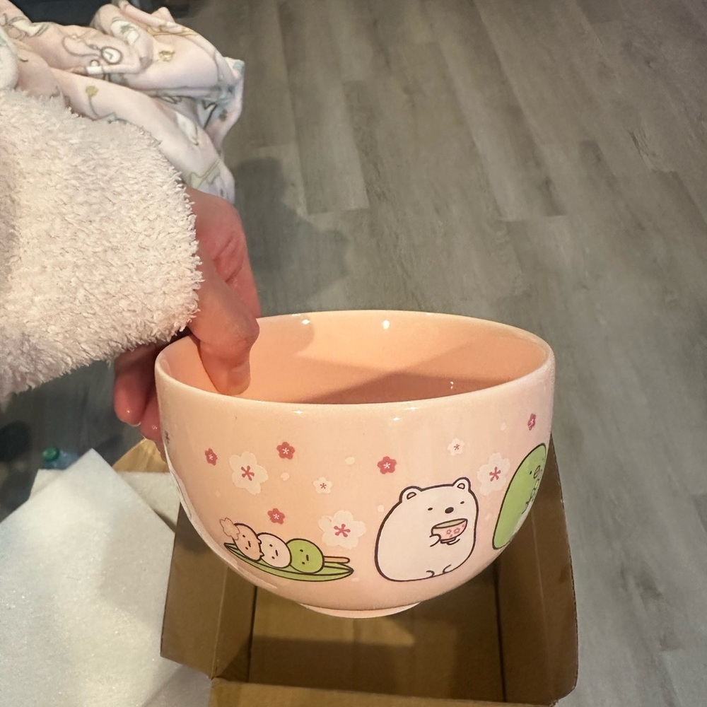 Cute Pink Ceramic Bowl with Bear Design